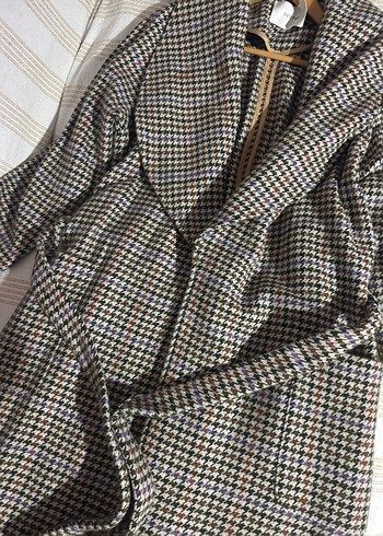 Drapeli Ekose Desenli Uzun Kadın Kaban - Görsel 2