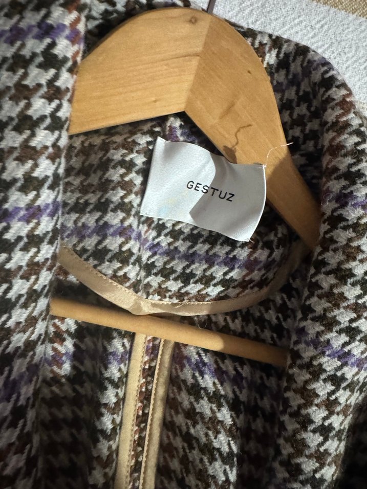 Drapeli Ekose Desenli Uzun Kadın Kaban - Görsel 3