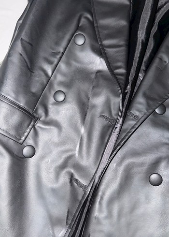 Düğmeli Siyah Deri Kadın Ceket - Görsel 6