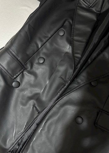 Düğmeli Siyah Deri Kadın Ceket - Görsel 5