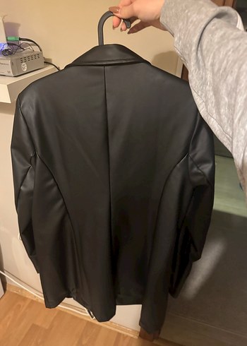 Düğmeli Siyah Deri Kadın Ceket - Görsel 4