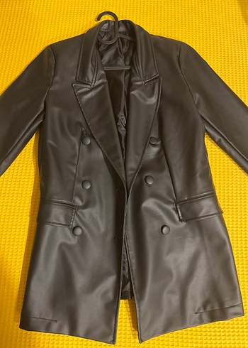 Düğmeli Siyah Deri Kadın Ceket - Görsel 2