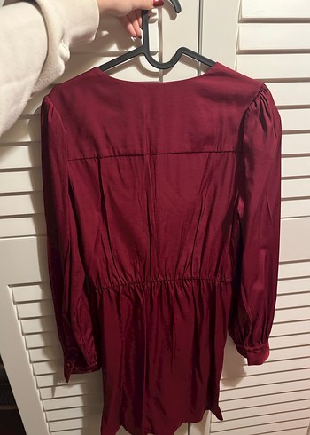Bordo Drapeli V Yakalı elbise - Görsel 3
