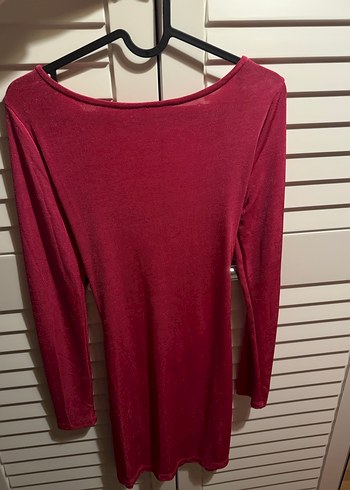 Pembe V yaka sırt dekolteli mini Elbise - Görsel 2