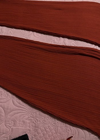 Kiremit rengi pilili İspanyol paça Kadın Pantolon - Görsel 3