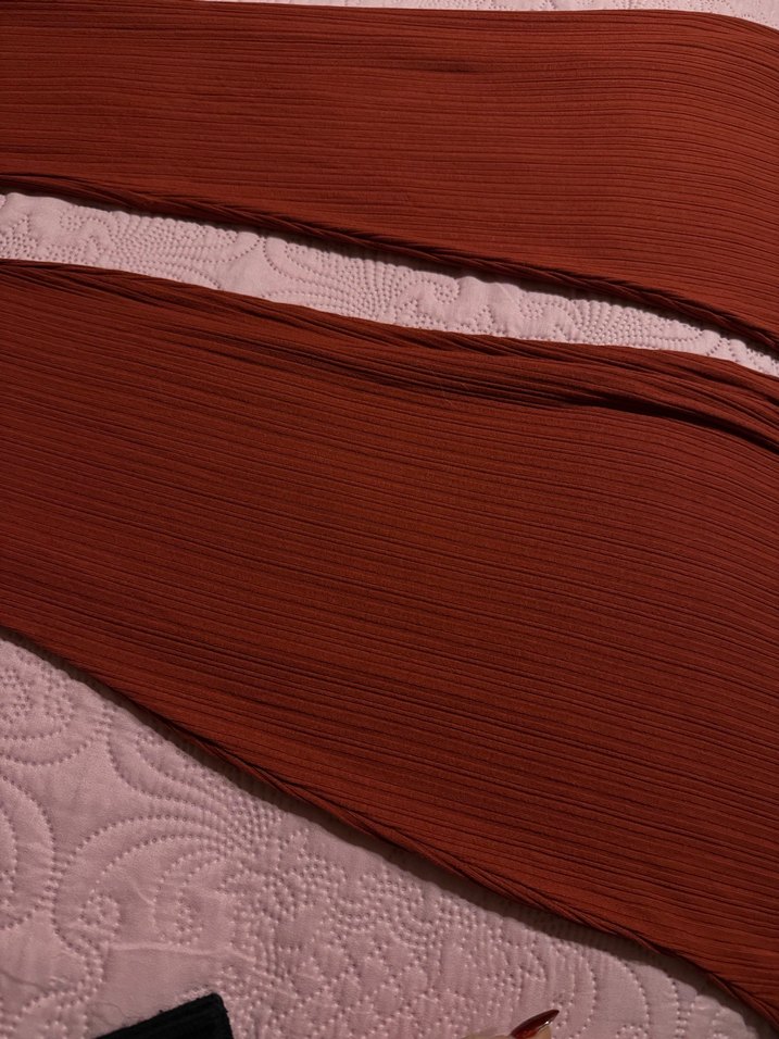 Kiremit rengi pilili İspanyol paça Kadın Pantolon - Görsel 3