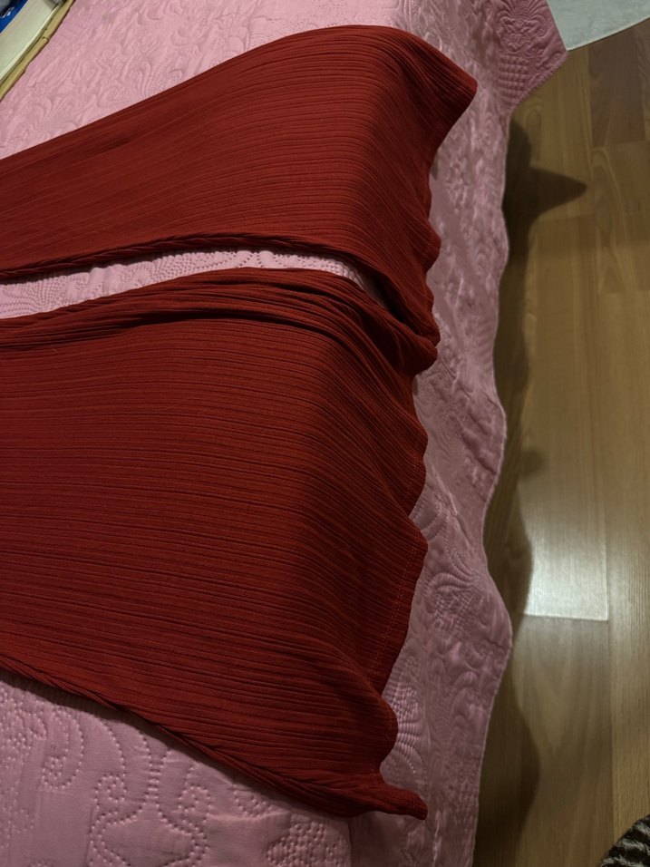 Kiremit rengi pilili İspanyol paça Kadın Pantolon - Görsel 4