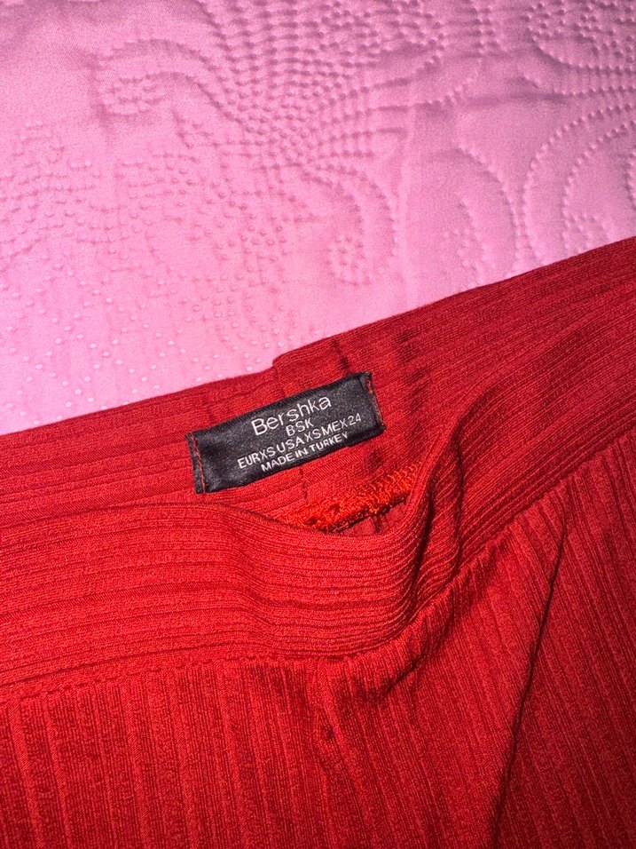 Kiremit rengi pilili İspanyol paça Kadın Pantolon - Görsel 5