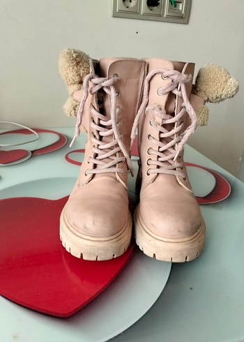 Pembe Yüksek Topuklu Süet kız çocuğu not cizme