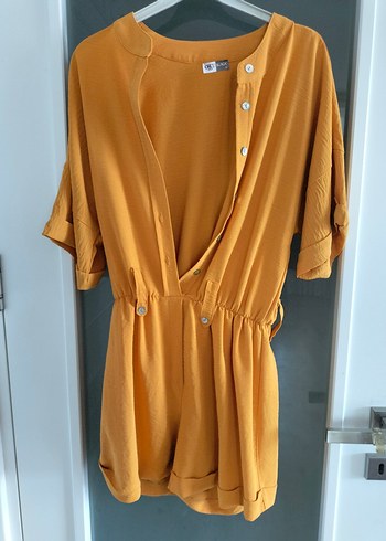 Düğmeli Sarı Mini şort takım yarım kollu - Görsel 3