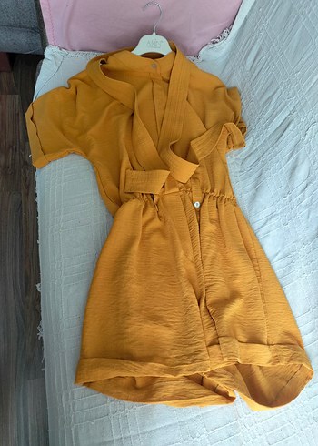 Düğmeli Sarı Mini şort takım yarım kollu - Görsel 2