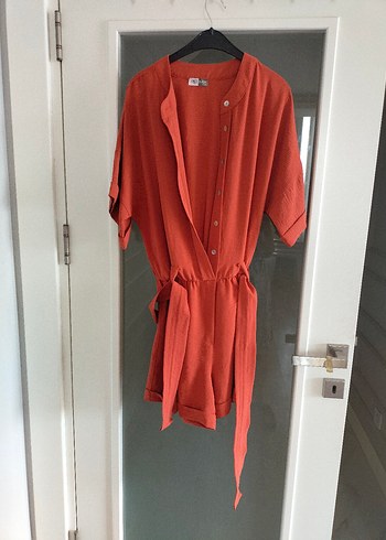 Kırmızı Keten sort takım yarım kollu - Görsel 3