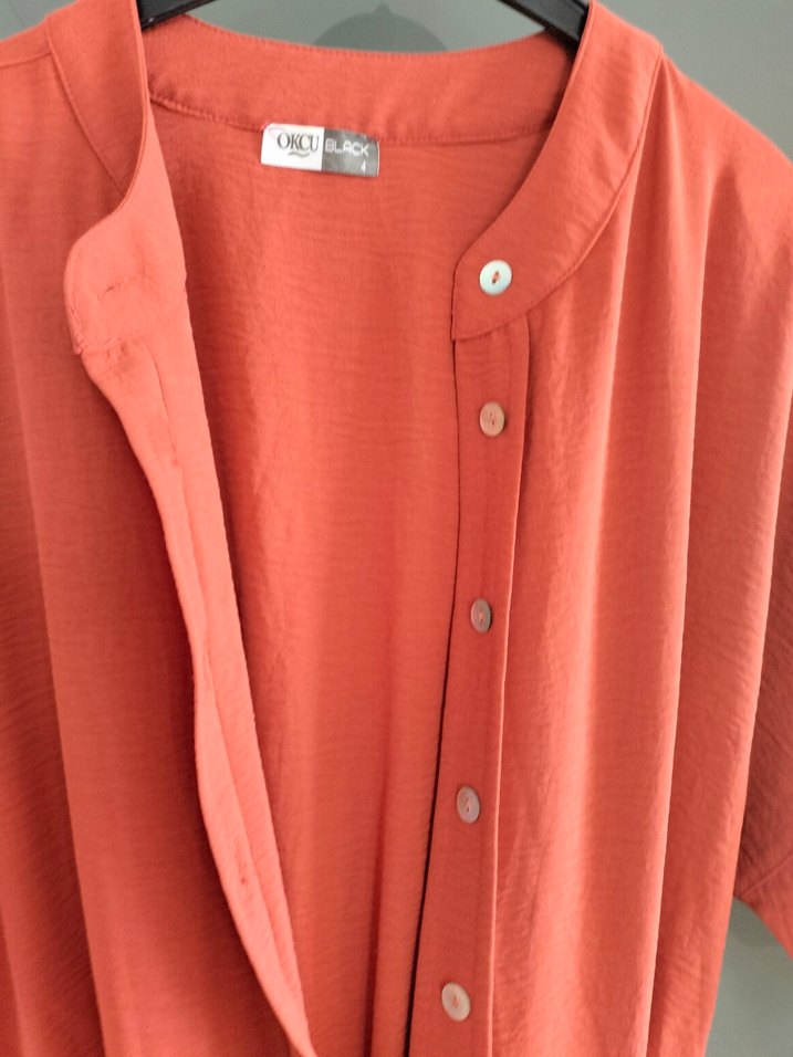 Kırmızı Keten sort takım yarım kollu - Görsel 4