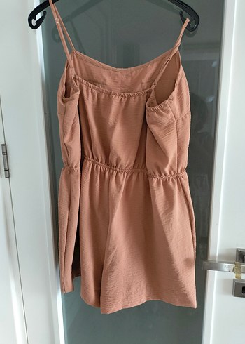 Bej Düğmeli Keten Askılı Tulum - Görsel 3