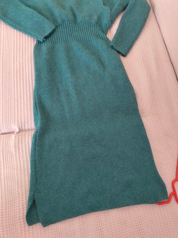 Uzun Kollu Örme Boğazlı Kadın Elbise - Görsel 3