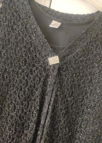 Siyah güpur dantel Detaylı V Yaka Uzun Kollu Bluz - Görsel 6