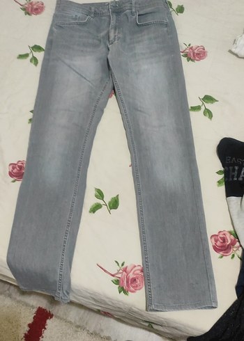 Gri Düğmeli slim Fit Denim Jean