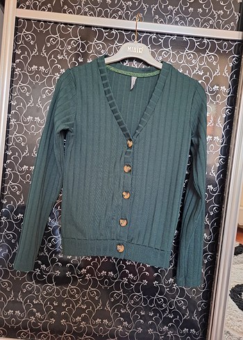 Zara Düğmeli Yeşil V Yaka Triko Hırka