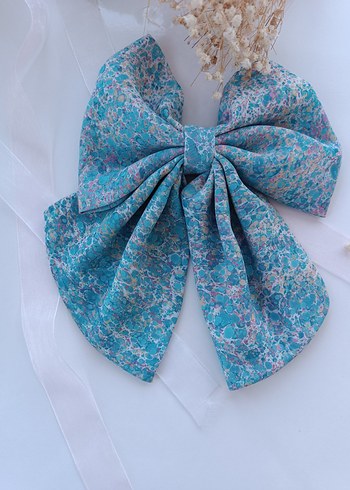 Turkuaz Vintage Fiyonklu Saç Aksesuarı Gerçek Ebru - Görsel 2