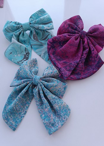 Turkuaz Vintage Fiyonklu Saç Aksesuarı Gerçek Ebru - Görsel 3