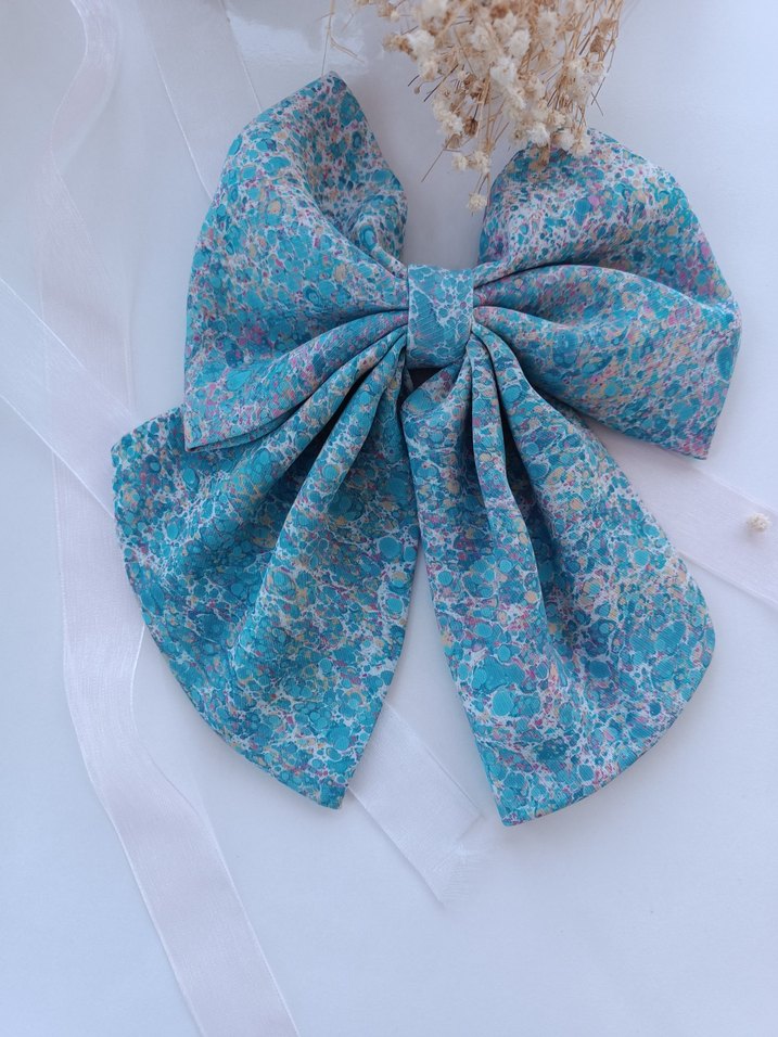 Turkuaz Vintage Fiyonklu Saç Aksesuarı Gerçek Ebru - Görsel 2