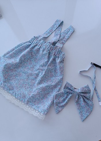 Gri Pastel Bağlamalı Çocuk Saç Tokası ve askılı eteği - Görsel 4