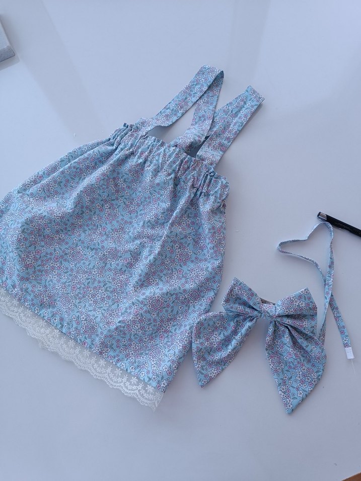 Gri Pastel Bağlamalı Çocuk Saç Tokası ve askılı eteği - Görsel 4