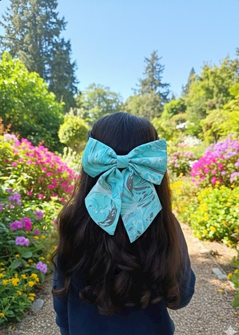 Turkuaz gerçek ebru  Fiyonk Saç Aksesuarı - Görsel 2