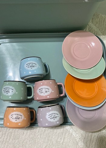 5li Pastel Renkli Seramik Fincan ve Tabak Seti