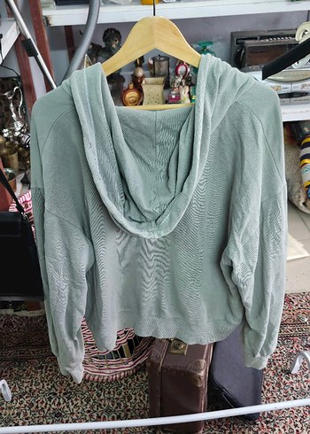 67 .Gri Kapüşonlu Fermuarlı Salaş Triko GAP L BEDEN - Görsel 3