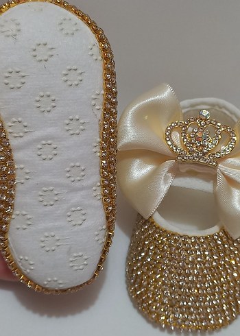 Kız Bebek Ekru Fiyonklu Ayakkabı ve Bandana - Görsel 3