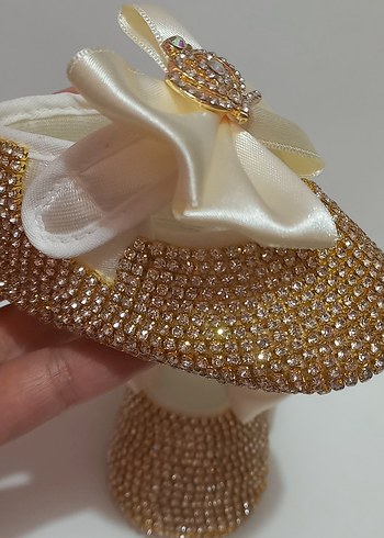 Kız Bebek Ekru Fiyonklu Ayakkabı ve Bandana - Görsel 4