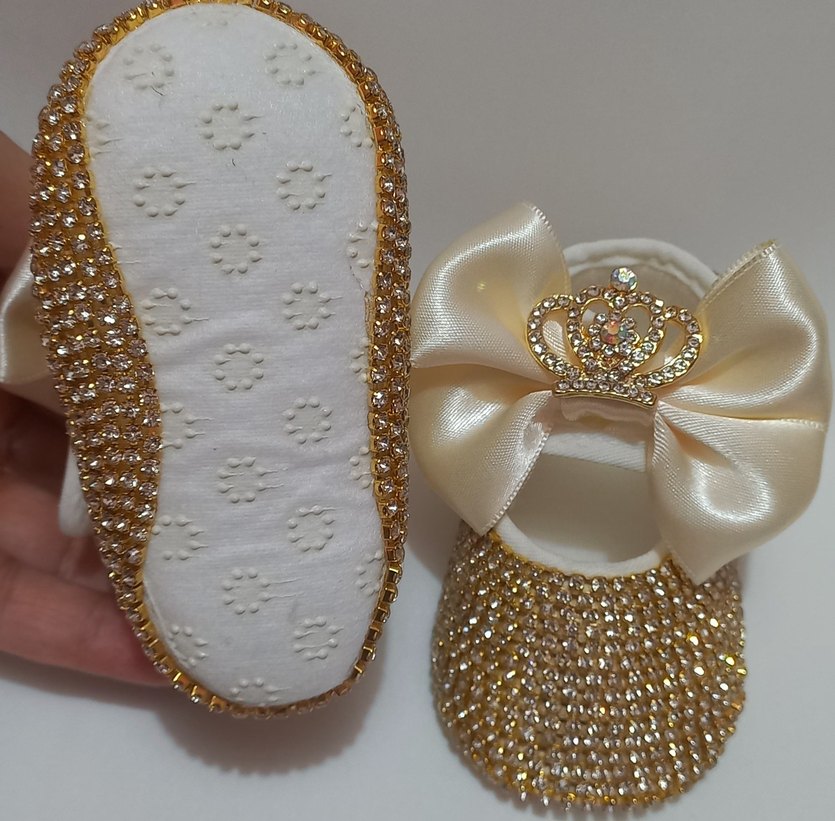 Kız Bebek Ekru Fiyonklu Ayakkabı ve Bandana - Görsel 3