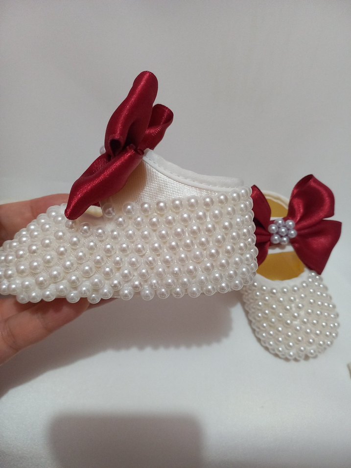 Bordo Fiyonklu İnci İşlemeli Kız Çocuk Özel Ayakkabı - Görsel 2