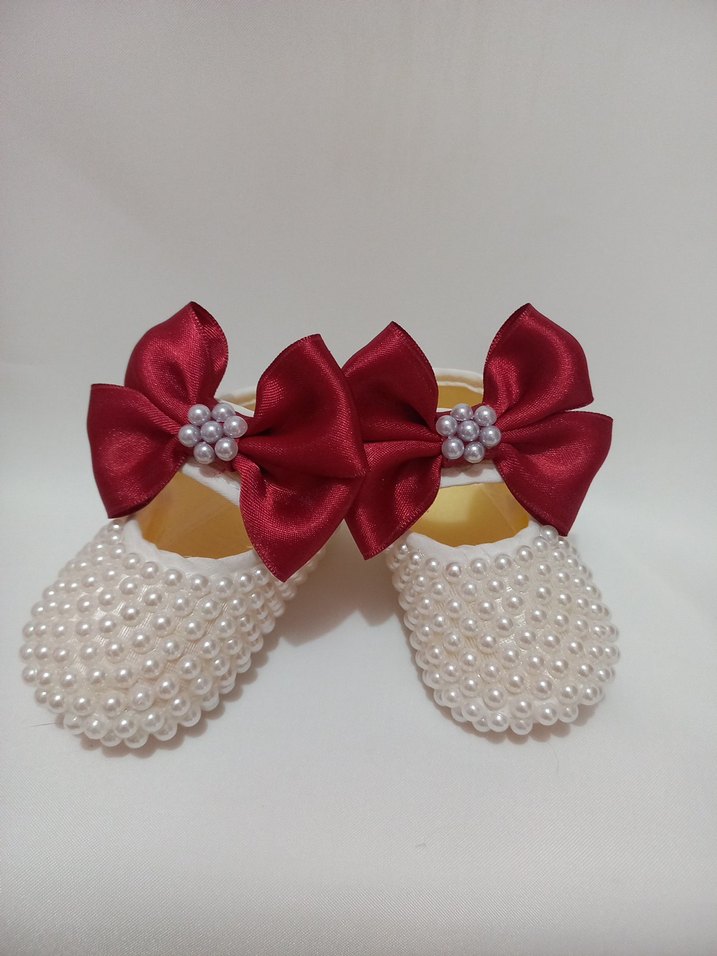 Bordo Fiyonklu İnci İşlemeli Kız Çocuk Özel Ayakkabı - Görsel 4