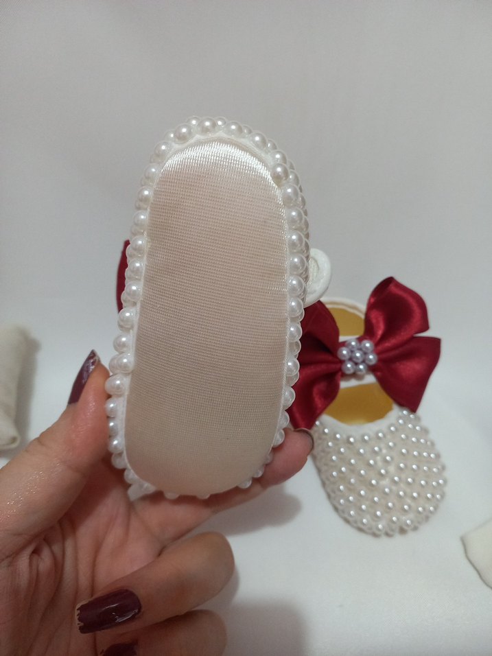 Bordo Fiyonklu Kız Çocuk Özel Ayakkabı ve Bandanası - Görsel 4