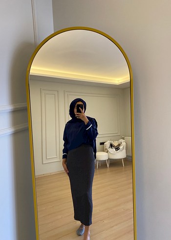 Zara gri Uzun Kadın Kot Kalem Etek