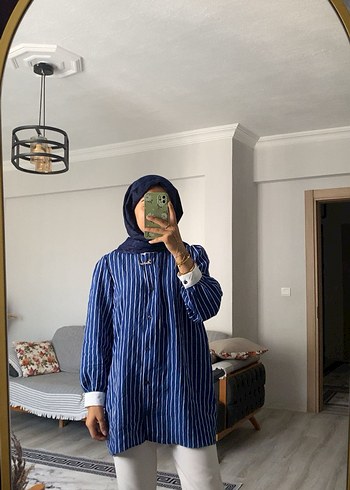 Koyu Mavi Batik Desenli Denim Gömlek