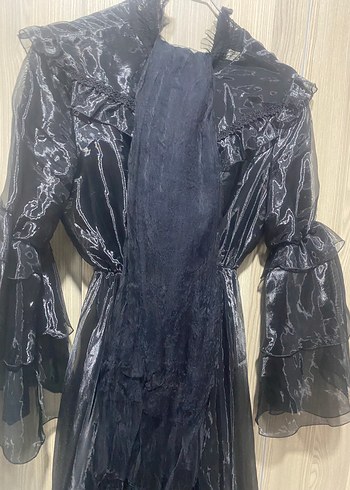 s Beden siyah Renk Kadın Siyah Uzun Kollu Gotik Uzun Elbise