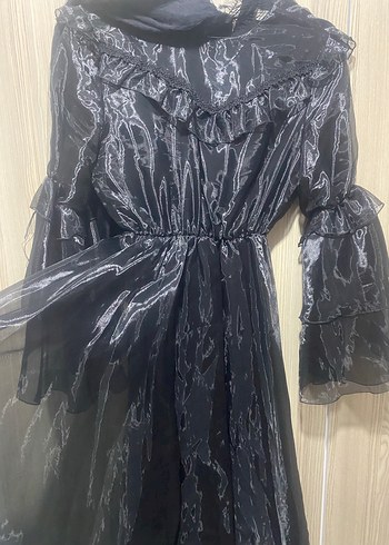 Kadın Siyah Uzun Kollu Gotik Uzun Elbise