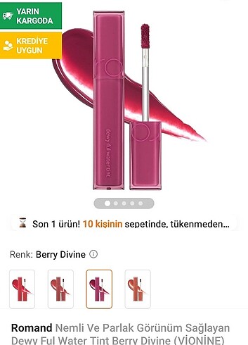Dawy full water tint. renkli dudak parlatıcısı