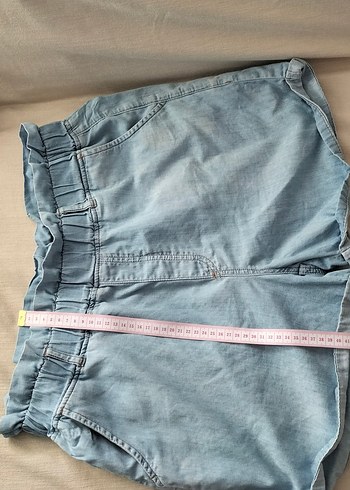 Kadın Mavi Bel Lastikli Denim Midi Şort