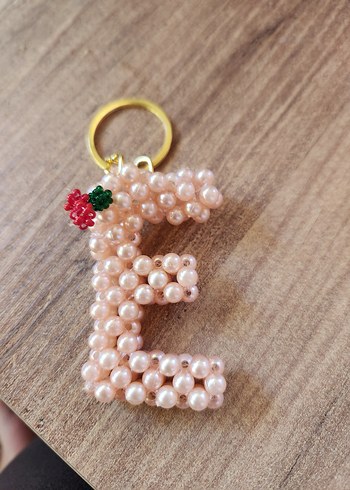 Boncuklu Pembe E Harf Anahtarlık