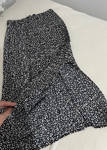 m Beden Kadın Siyah Leopar Desenli Uzun Etek
