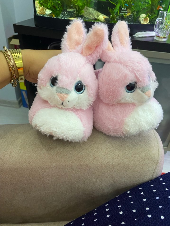 Kız Çocuk Pembe Peluş Ev Terliği - Görsel 3