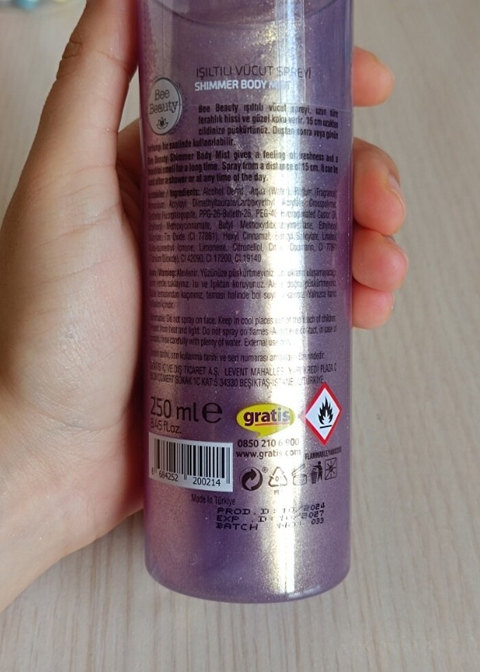 Bee Beauty Violet Işıltılı simli Vücut Spreyi - Görsel 4