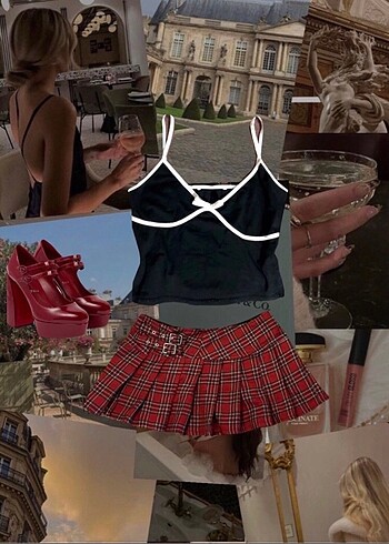 Y2K Coquette Siyah Askılı Crop