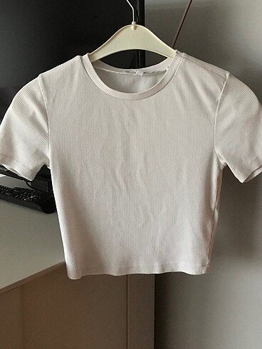 xs Beden Beyaz Kısa Kollu Crop