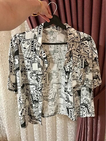 American Vintage Siyah Beyaz Pop Art Gömlek