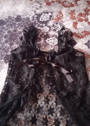 s Beden Siyah Gotik Desenli Kolsuz Gecelik